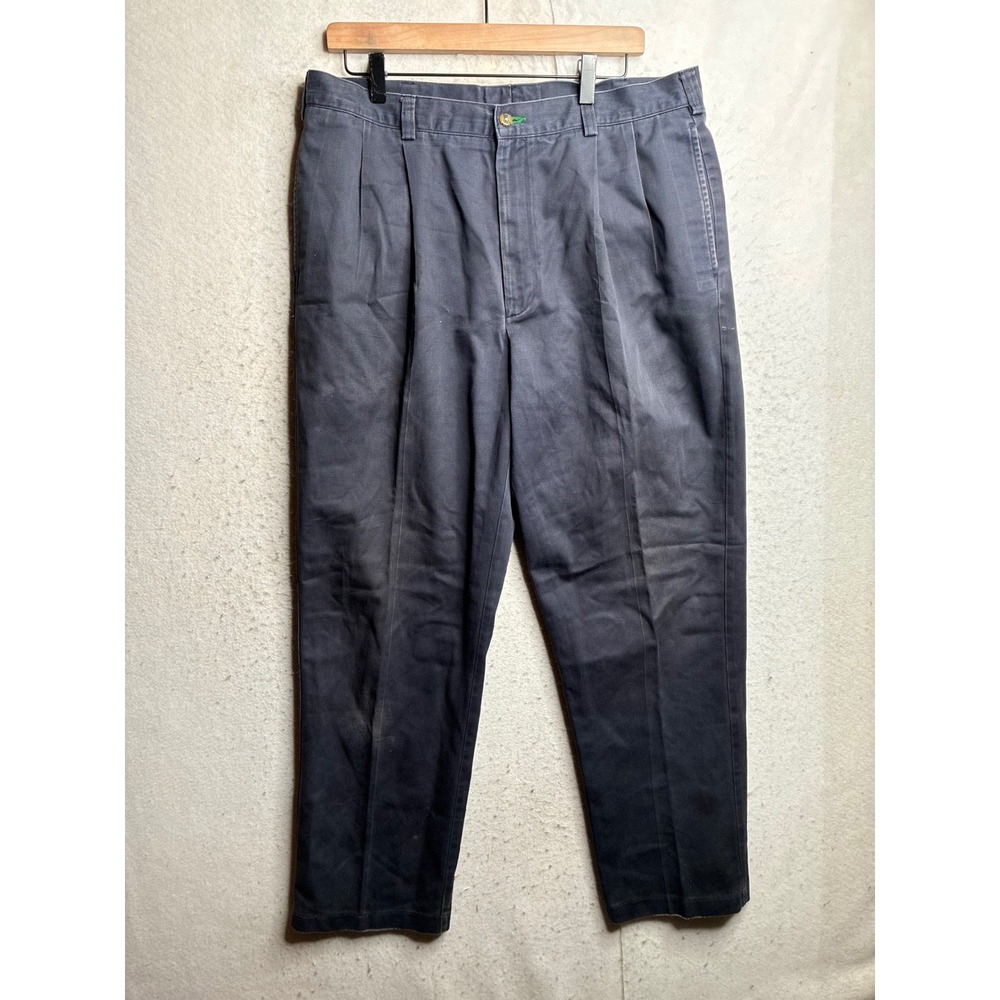 Tommy Hilfiger Mens Pleated Chino Pants Navy Blue Cotton 36x32 Crest Logo